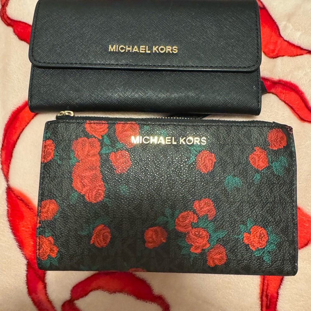 Michael Kors Black and Red Floral Wallets